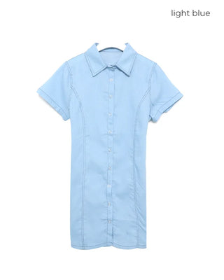 Rear Ribbon Denim Mini Dress