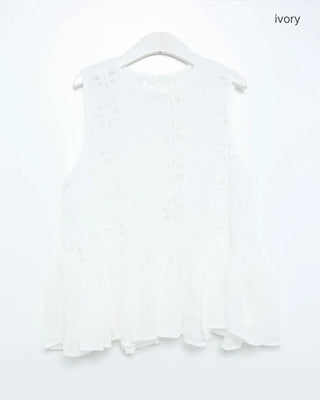 Perforated ruffle sleeveless top