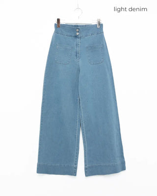 Pocket Two-Button Wide Denim Pants