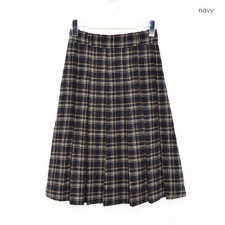 Wool check midi skirt