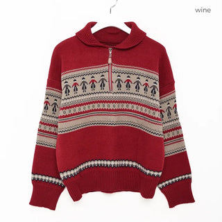Patterned Half-Zip Knit Sweater
