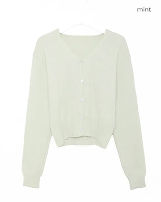 V-neck wool knit cardigan