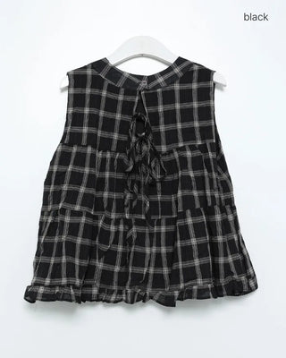 Back ribbon check sleeveless top