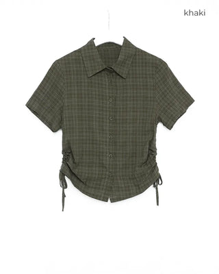 Shirring String Check Short-Sleeve Shirt