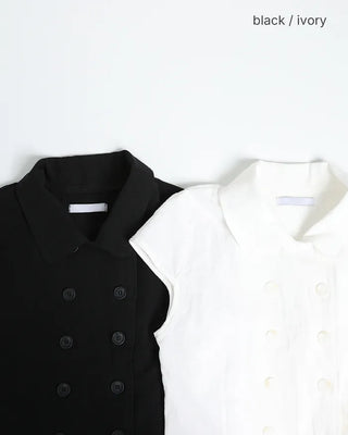 Raglan cap sleeve double-button blouse