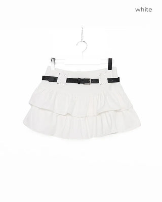 (With belt) Studded ruffle mini skirt
