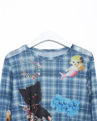 Unique Print Tartan Check Long T-Shirt