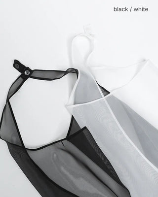 Button halter neck sheer bustier