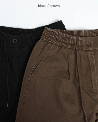 (Unisex) Cotton Wide Half Pants with Drawstring Waist