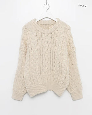 Drop Shoulder Bold Cable Crochet Sweater