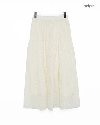 Perforated lace long skirt