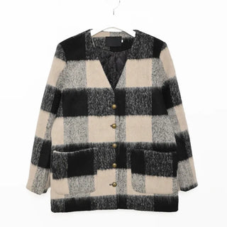 Knitted shawl set with checked jacket