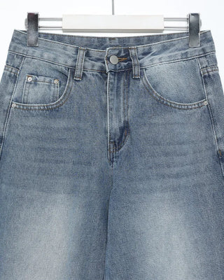 Washed wide-leg denim pants