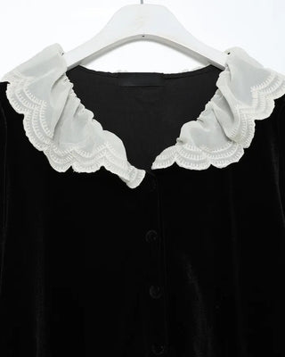 Frilled velvet blouse