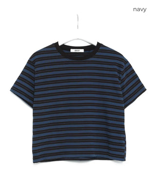 Cropped striped short-sleeved T-shirt