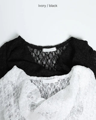 Drape neck lace T-shirt & scarf set