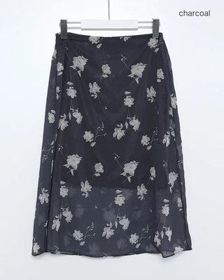 Flower Chiffon Midi Skirt