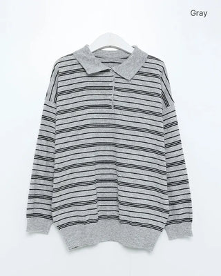 Colored neck striped knit