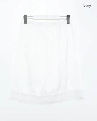 Fringe Lace Hem Easy Satin Skirt