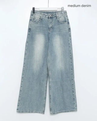 Washed wide denim pants