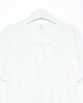 V-neck string punching blouse