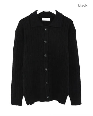 (Unisex) Cable Button Collar Cardigan
