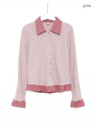 Checked knit cardigan
