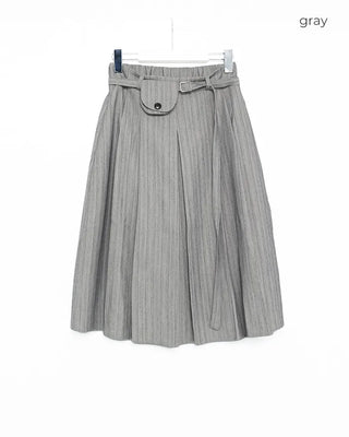 String belt & striped pleated midi skirt