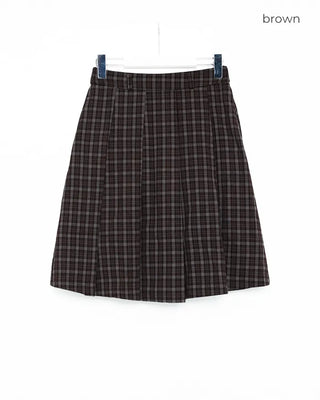 Checked pleated midi skirt