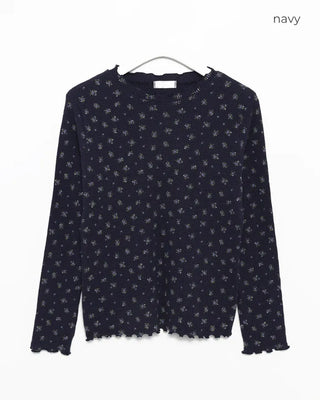 Mini Flower Scallop Point Waffle Long T-Shirt