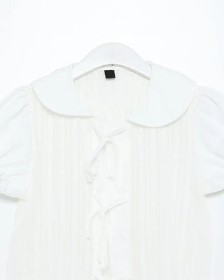 Round collar ribbon detail blouse