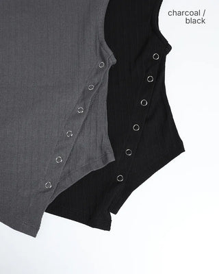 Asymmetrical Snap Button Sleeveless Top