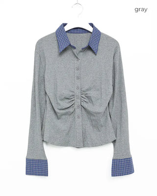 Checked layered gathered cardigan