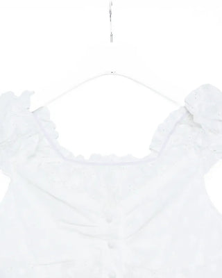 Shirred lace half-sleeve blouse