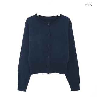 Round neck cropped knit cardigan
