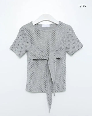Polka Dot Ribbon Tie Short Sleeve Shirt