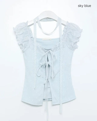 Frill Ribbon String Short Sleeve T-Shirt