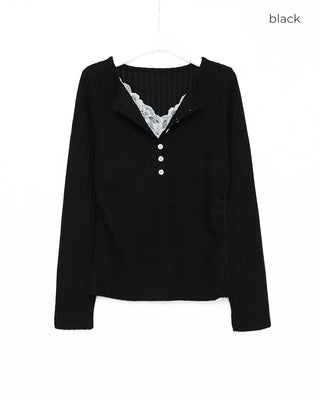 Lace-layered slim-fit knit