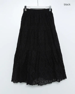 Perforated lace maxi skirt