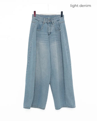 Slit denim wide-leg pants