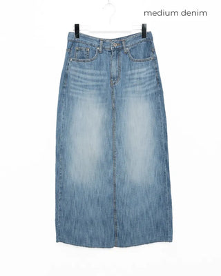 Washed denim long skirt