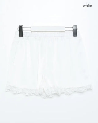 Flower Lace Hem Satin Easy Shorts