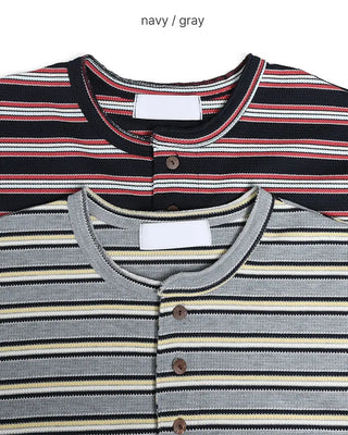 Multi-stripe Henley neck T-shirt