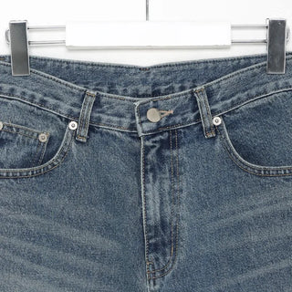 Washed wide-leg long denim pants