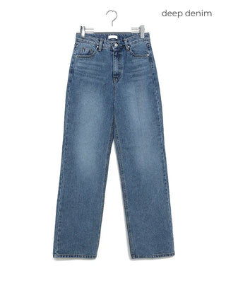 Semi-wide long denim pants