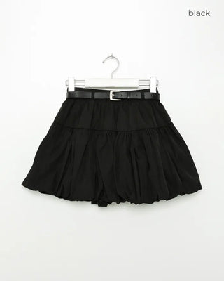 Belted voluminous mini skirt