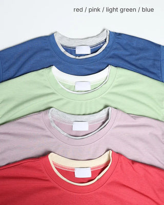 (Unisex) Two-tone Layered Half T-shirt