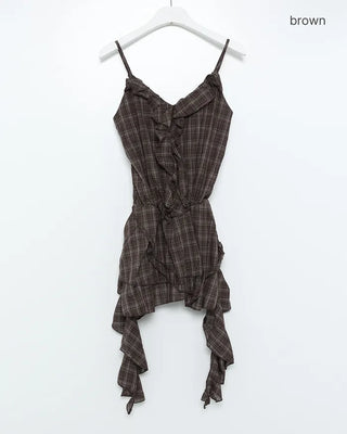 Frill Point Check Sleeveless Top