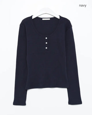 Oblong Henley Neck Mixed Perforated Cut and Sewn