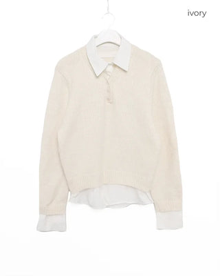 Shirt-layered loose-fit knit